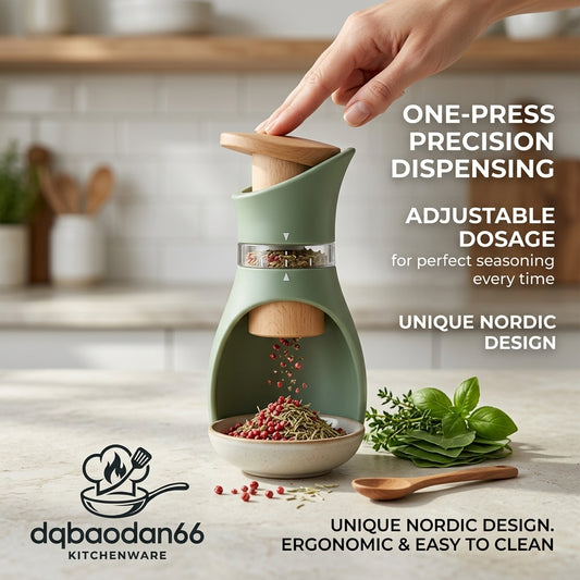 dqbaodan66 Nordic One-Press Precision Spice Dispenser - Adjustable Dosage Seasoning Shaker with Wooden Top, Ergonomic Portion Control Herb & Pepper Dispenser for Modern Kitchens