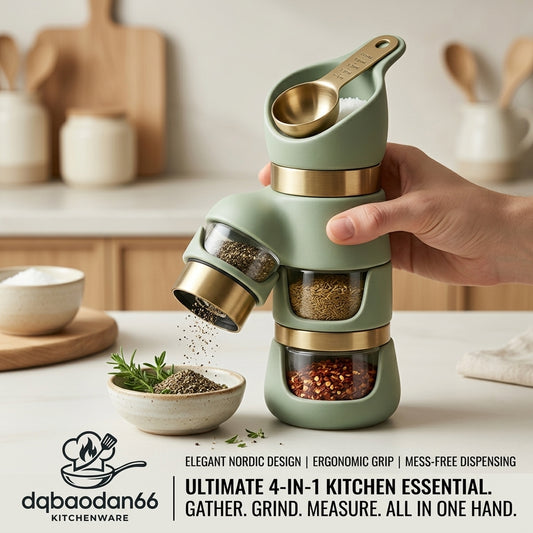 dqbaodan66 4-in-1 Stackable Spice Grinder and Dispenser Set – Elegant Nordic Design Seasoning Organizer with Integrated Measuring Spoon, Multi-Compartment Pepper Mill & Salt Cellar for Modern Kitchens